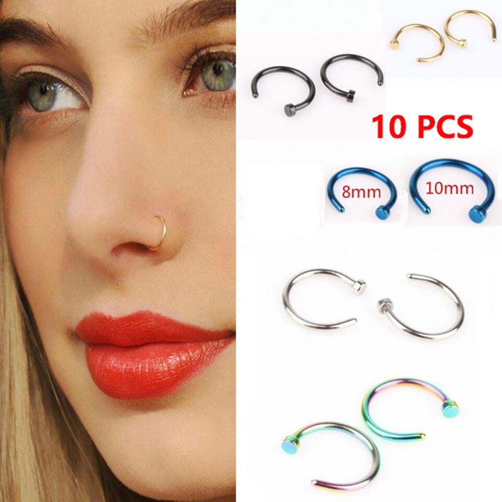 Body Jewelry Nose Studs - 10 Pezzi di Orecchini a Cerchio