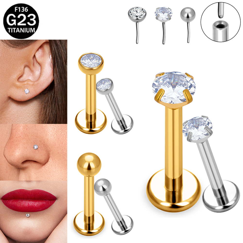 Body Jewelry Implant Grade - Orecchini a perno labret senza filettatura