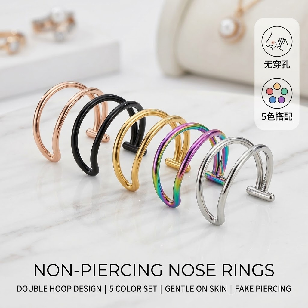 Set di 2 Anelli Nasali Finti d - Body Jewelry Lip Ring recensione e prezzo