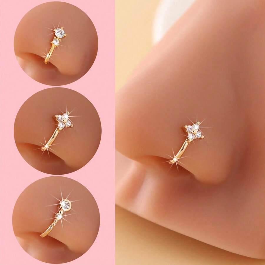 3 anelli da naso dorati, da ap - Body Jewelry Nose Studs recensione e prezzo